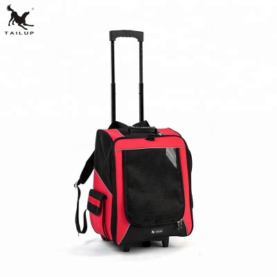 Foldable Pet Carrier Backpack on Wheels Dog Cat Rolling Luggage Travel Bag